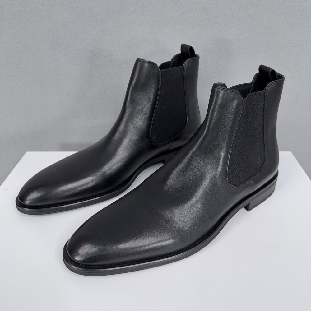 Hugo Boss Chelsea Boots Mens 12 Black Leather Almond Toe Made in Italy BOSS